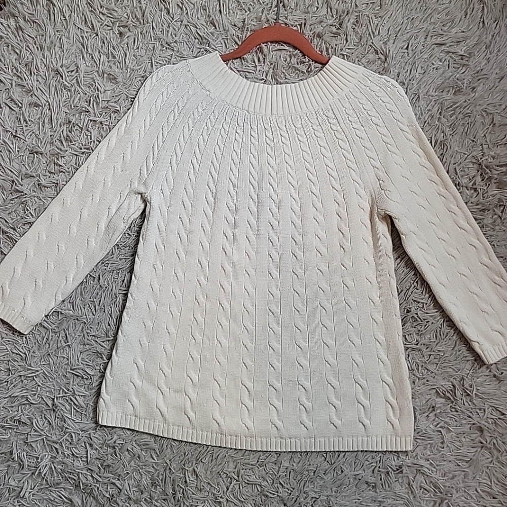 Talbots Cable Knit Sweater Top Ivory Off White Cream Classic Preppy Size Small S - Picture 9 of 9